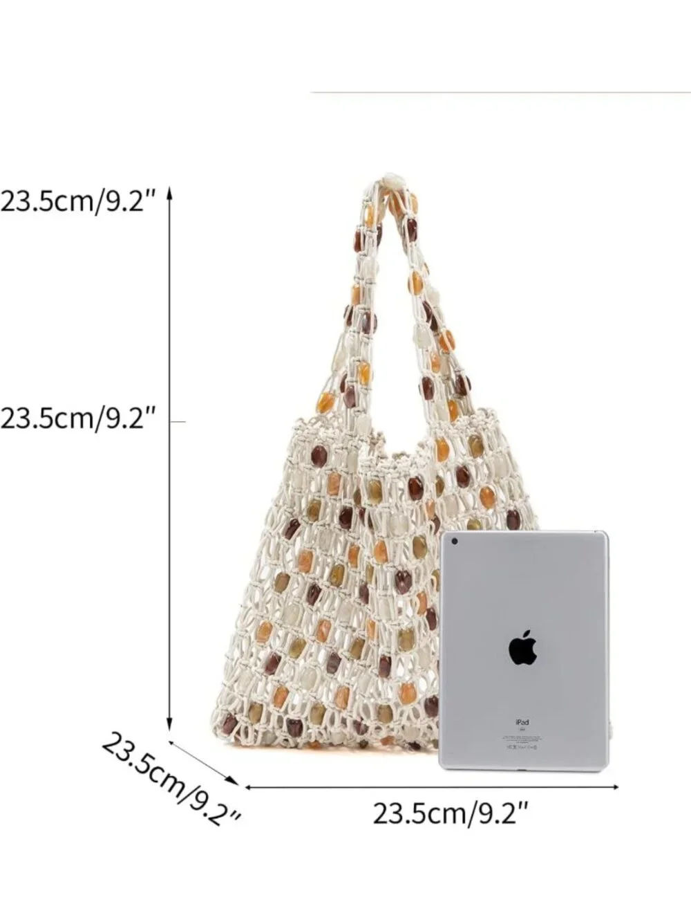Boho Crochet Shoulder Bag - Beaded Hobo Tote for Summer Beach, Handmade